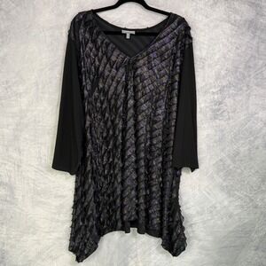 Essentials Metallic Tiered Ruffle Tunic top Womens sz 4X Whimsigoth Witchy Black